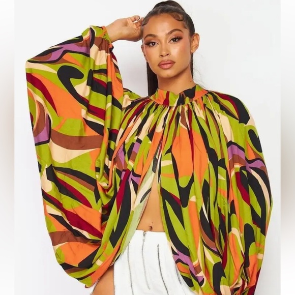 ROMANTIC PRINT PUFF TOP - Picture 2 of 4